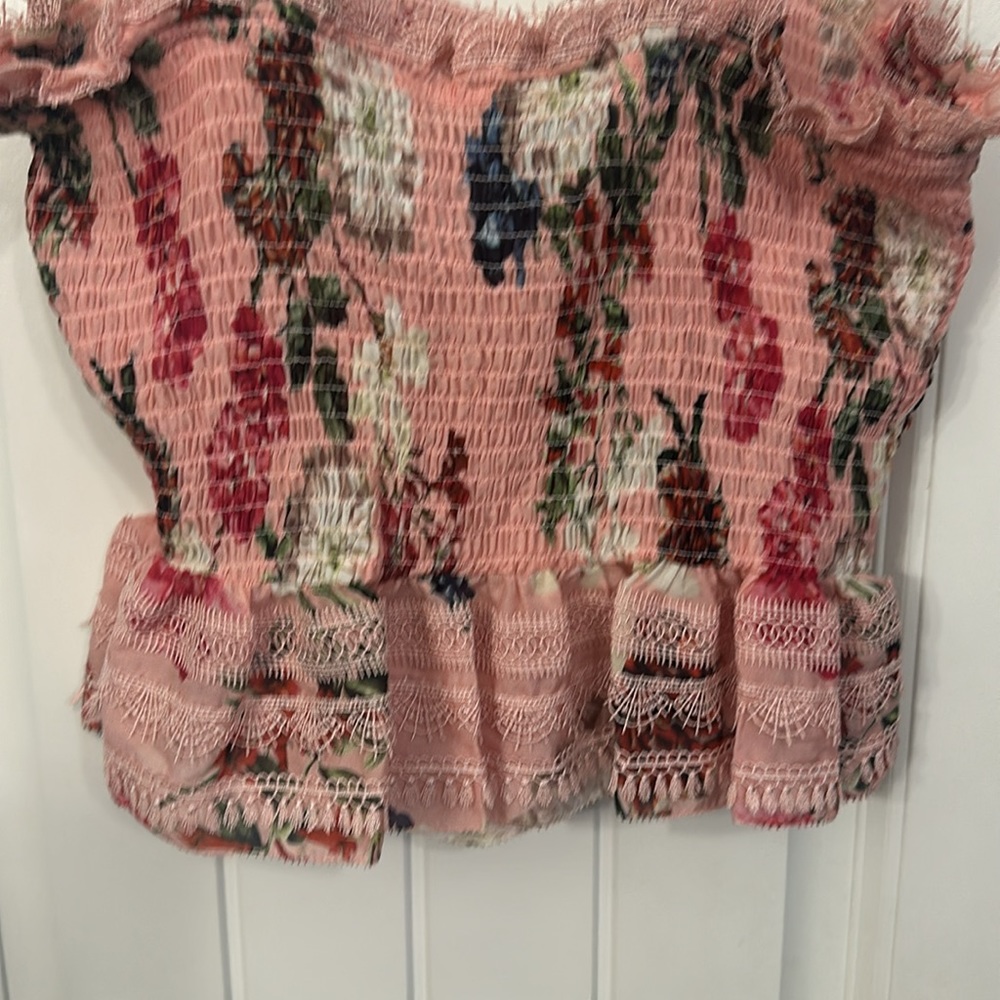 Nicholas Lilac Floral Shirred Crop Top Size 4 Small - Picture 10 of 12